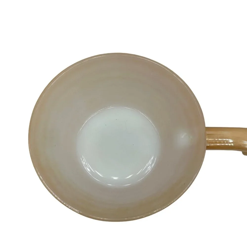 Fire King Oven Ware Ribbed Handled Soup Bowl Peach Luster Beehive Vintage